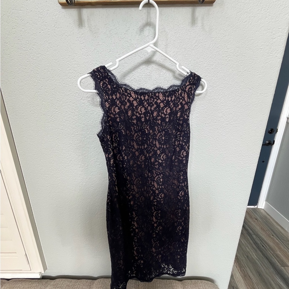 Adrianna Papell Blush and Navy Lace Dress Size 4